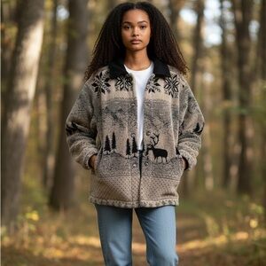 Vintage Cozy Woodland Reversible Button Down 90’s Winter Fleece Jacket